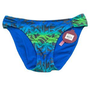 NEW So Women's Bikini Bottoms Swimsuit size M Blue Palm Tropical Reversible